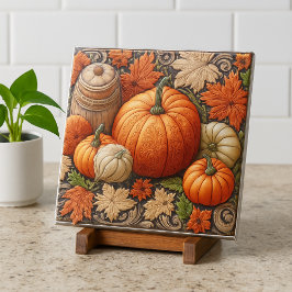 Sierkleurige herfstseizoen pompoenen keramiek tege tegeltje