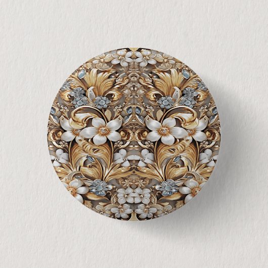 Sierknop Goud Wit Bloemmotief Ronde Button 3,2 Cm (Voorkant)