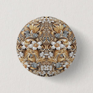 Sierknop Goud Wit Bloemmotief Ronde Button 3,2 Cm