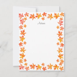 Sierkrans van waterverf esdoornbladeren in geel en notitiekaartje