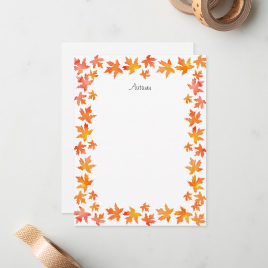 Sierkrans van waterverf esdoornbladeren in geel or notitiekaartje (Voorkant / Achterkant in situ)