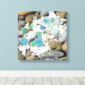 Sierkunst Canvas Strand Zeeglas Fossielen Afdruk (Insitu (Houten vloer))