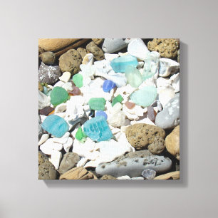 Sierkunst Canvas Strand Zeeglas Fossielen Afdruk