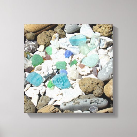 Sierkunst Canvas Strand Zeeglas Fossielen Afdruk (Voorkant)
