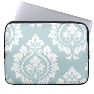 Sierkunst Damast I Wit op Eendenei Blauw Laptop Sleeve