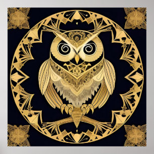 🦉 Sierkunst Gouden Uil Wanddecor Natuur Luxe ✨ Poster