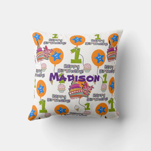 Sierkussen, #1 Eerste verjaardag White Kussen (Achterkant)