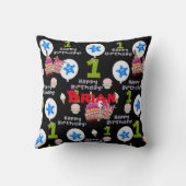 Sierkussen, #1 Happy First Birthday Black Kussen (Achterkant)