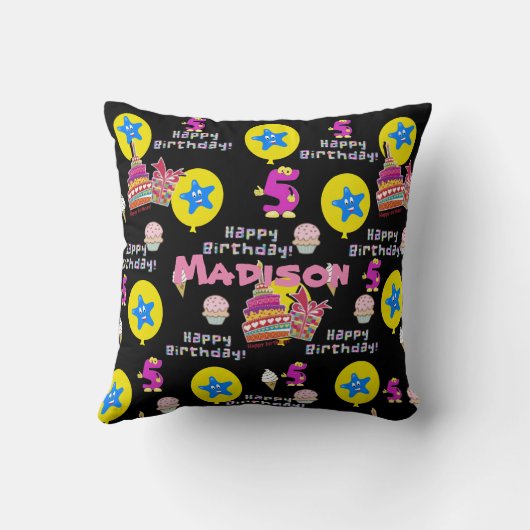 Sierkussen, #5 Happy 5th Birthday Black Kussen (Achterkant)