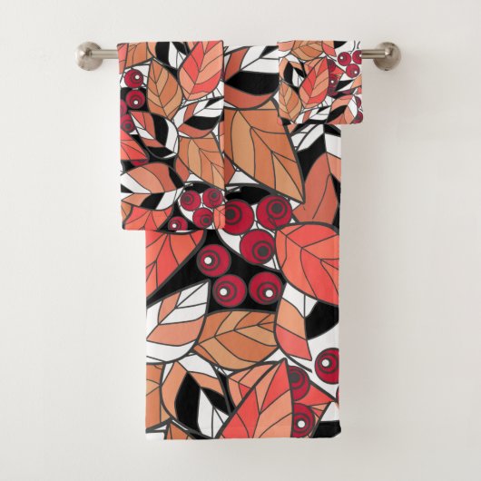 Sierkussen Abstracte cartoon verlaat zwarte bessen Bad Handdoek (Insitu)