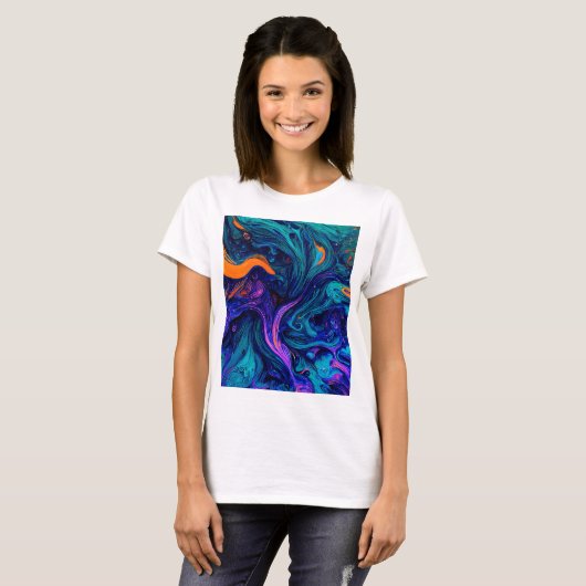 Sierkussen abstracte psychedelische kleuren t-shirt (Voorkant volledig)