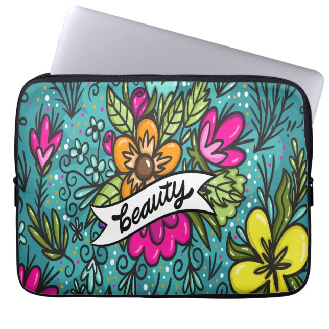 Sierkussen Beauty met Flowers Metal Print Laptop Sleeve (Voorkant)
