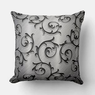 Sierkussen Black and Silver Curls Pattern