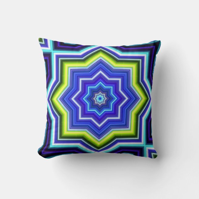 Sierkussen Blauw en geel patroon (Voorkant)