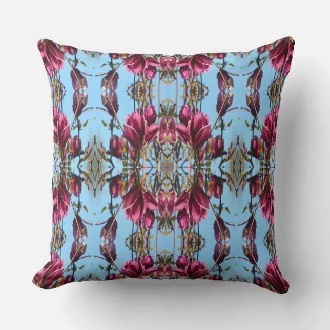 Sierkussen Blauw en Mauve Tulip Magnolia Pattern (Voorkant)