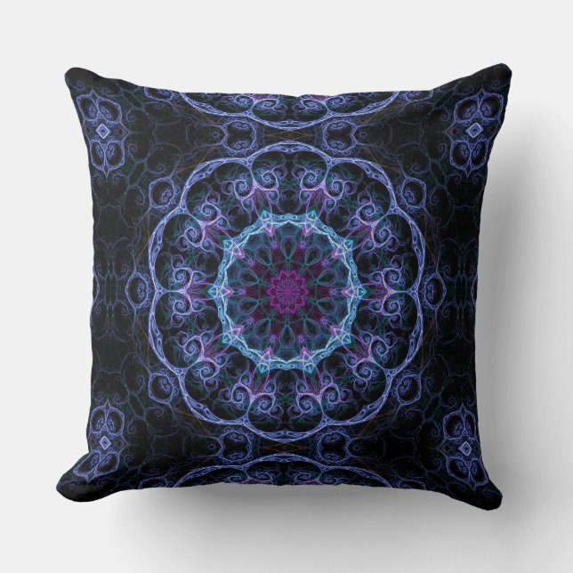 Sierkussen Blauw en Roze fractal Pattern (Voorkant)