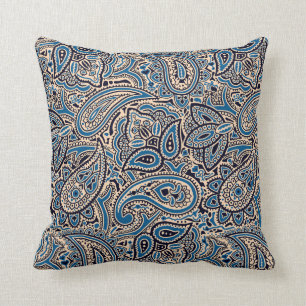 Sierkussen Blauw en Tan Paisley