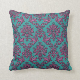 Sierkussen blauwgroen en Bourgogne Damask