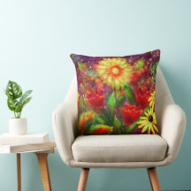 Sierkussen Bloemen Abstract Rood Geel Dahlia