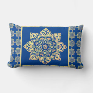 Sierkussen Boho Medallion, goud op blauw Kussen