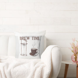 Sierkussen "Brew Time" – zandloper en koffiekopje