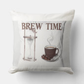 Sierkussen "Brew Time" – zandloper en koffiekopje (Voorkant)