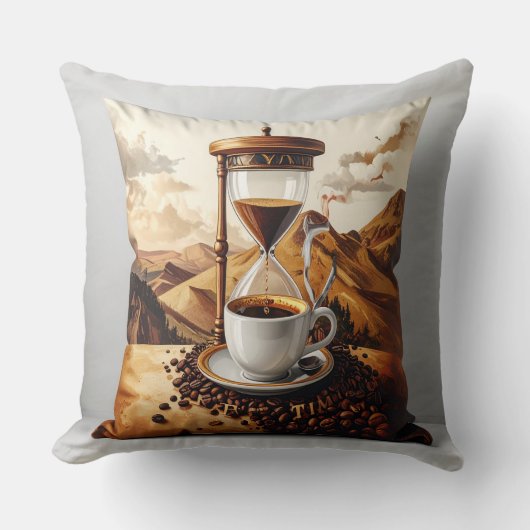 Sierkussen "Brew Time" - zandloper en kopje (Voorkant)