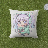 Sierkussen - enthousiaste Chibi Gamer Girl (Gras)