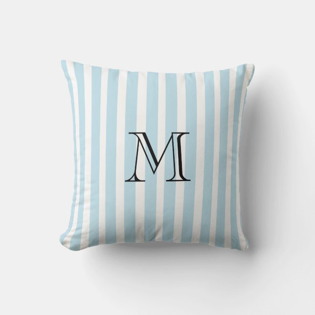 Sierkussen Gestreept Wit Blauw Custom Monogram (Voorkant)