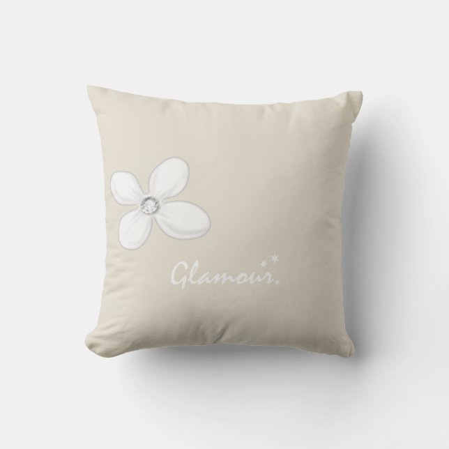 Sierkussen Glamor White Flower Floral beige (Voorkant)