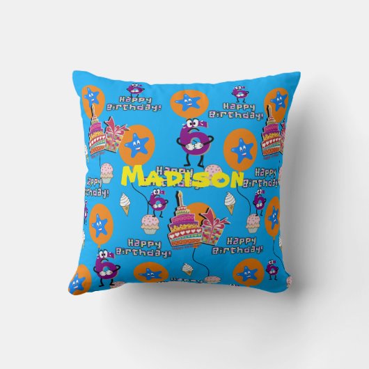 Sierkussen, Happy 6th Birthday Blue Kussen (Achterkant)