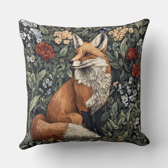 Sierkussen in de stijl van William Morris met wolf (Achterkant)