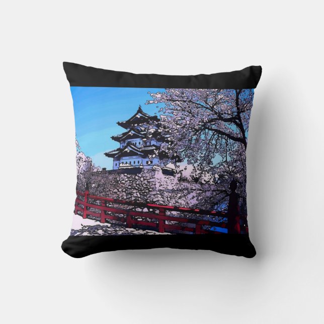 Sierkussen Japanse Cherry Blossom Waterverf (Voorkant)