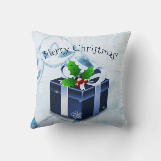 Sierkussen met blauw kerstcadeau (Achterkant)