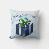 Sierkussen met blauw kerstcadeau (Voorkant)