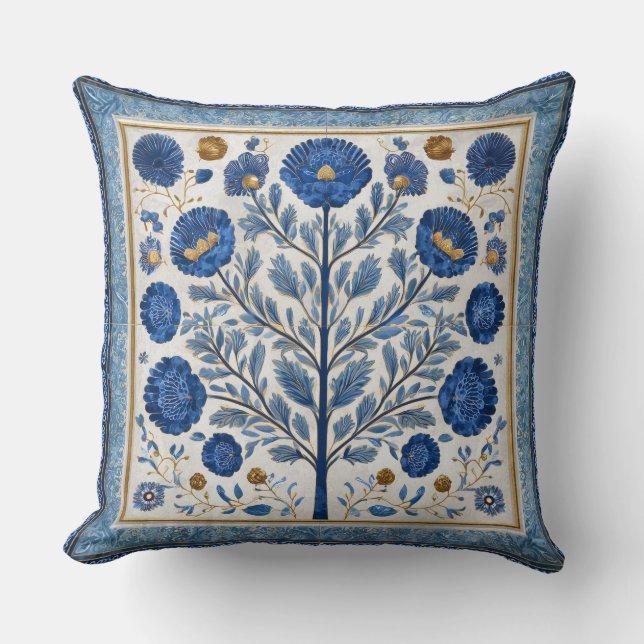 Sierkussen met bloemen en bomen motief (Voorkant)