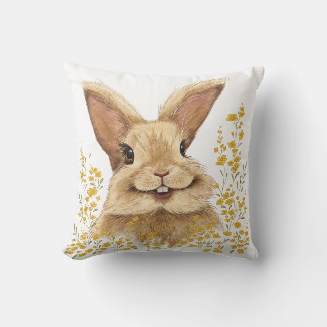 Sierkussen met de print Happy Bunny in Golden (Voorkant)