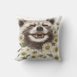 Sierkussen met de print van een happy wasbeer