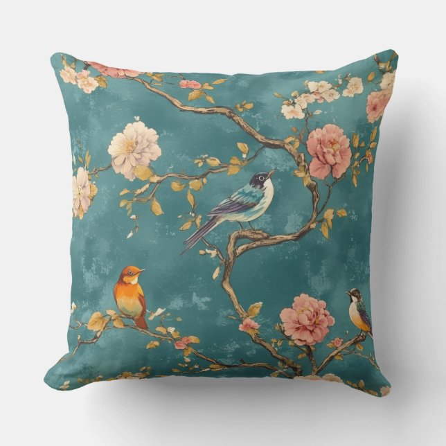 Sierkussen met decoratief Chinees vogelmotief (Voorkant)