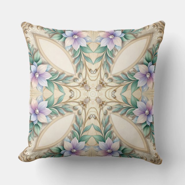 Sierkussen met decoratieve bloemenframe en parels (Voorkant)