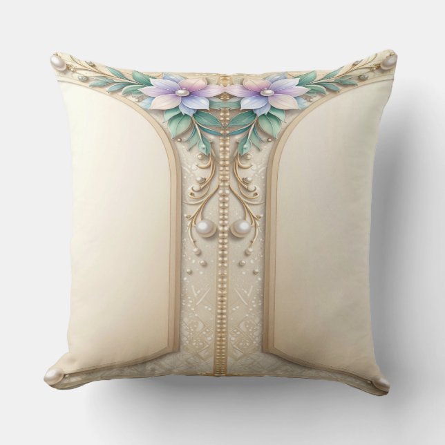 Sierkussen met decoratieve bloemenframe en parels (Voorkant)
