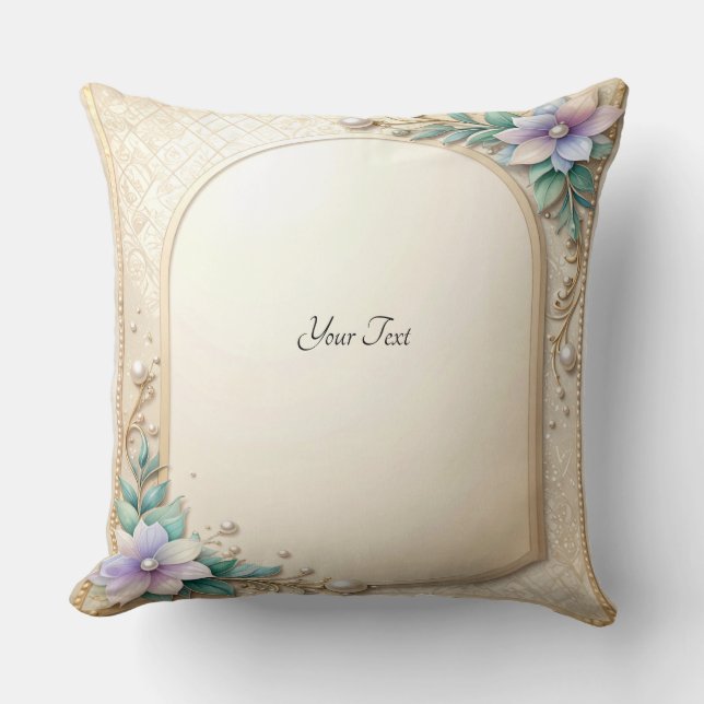 Sierkussen met decoratieve bloemenrand en parels (Voorkant)