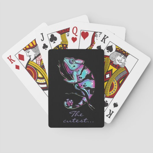 Sierkussen met een schattig kameleon design. pokerkaarten (Achterkant)