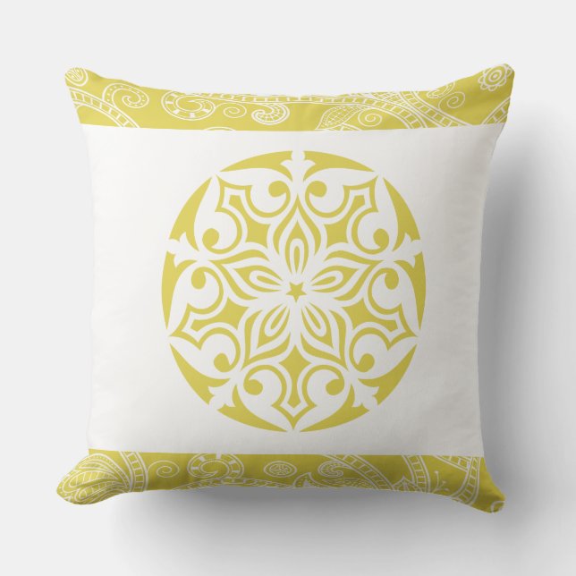 Sierkussen met geel TRIBAL CIRCLE Retro (Voorkant)