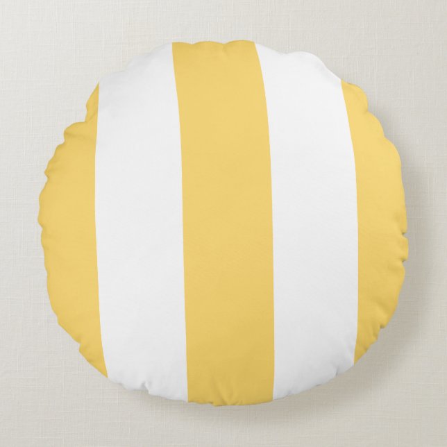 Sierkussen met gele en witte strepen rond kussen (Voorkant)
