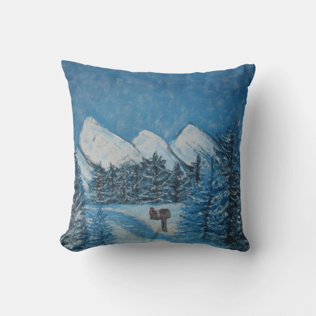Sierkussen met geverfde blauwe winterplein (Voorkant)