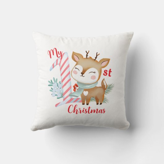 Sierkussen met illustratie van een baby hert. (Achterkant)