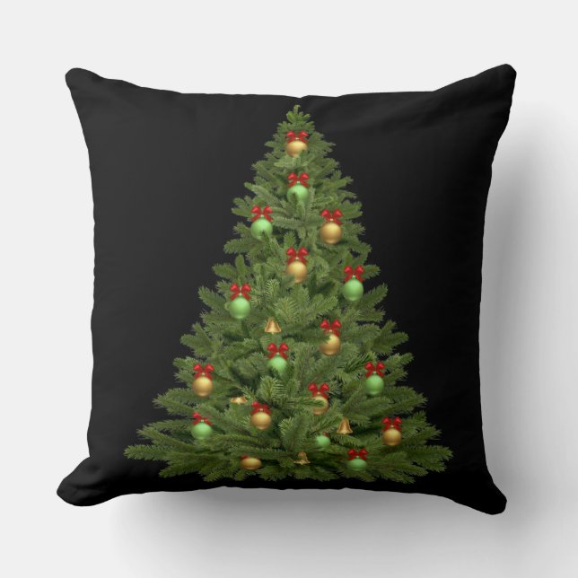 Sierkussen met kerstbomen, zwart (Voorkant)