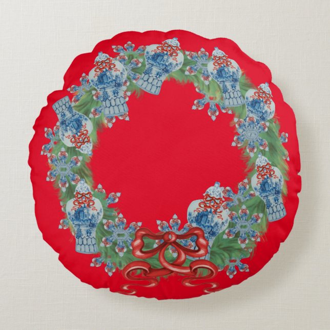 Sierkussen met kerstChinoiserie Ginger Jar Jars Rond Kussen (Voorkant)
