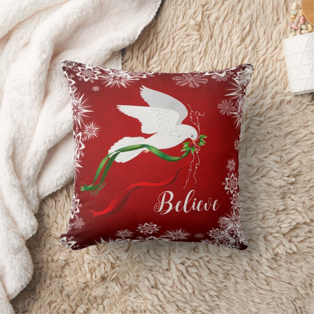 Sierkussen met kerstwitte dove (Deken)